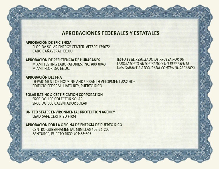 Aprobaciones federales y estatales Aprobaciones federales y estatales de Universal Solar