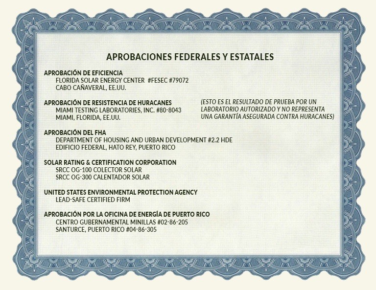 Aprobaciones federales y estatales de Universal Solar